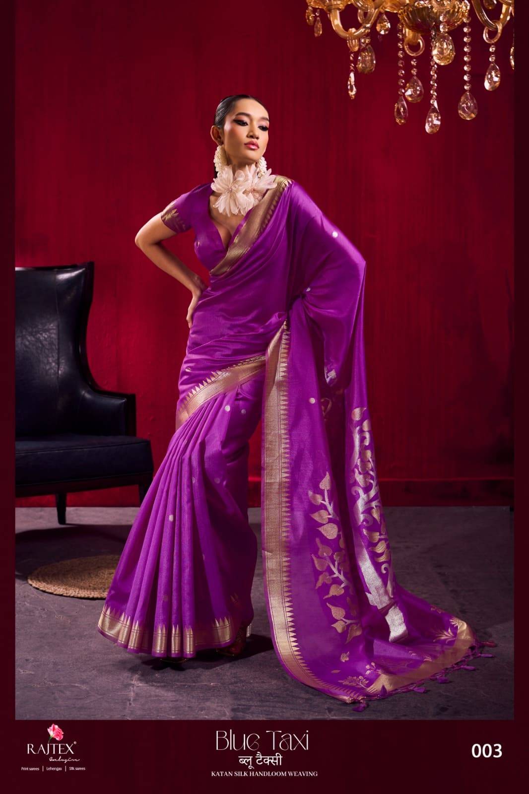 Blue Taxi By Raj Tex 001 to 006 Series Indian Traditional Wear Collection Beautiful Stylish Fancy Colorful Party Wear & Occasional Wear Satin Crepe Sarees At Wholesale Price